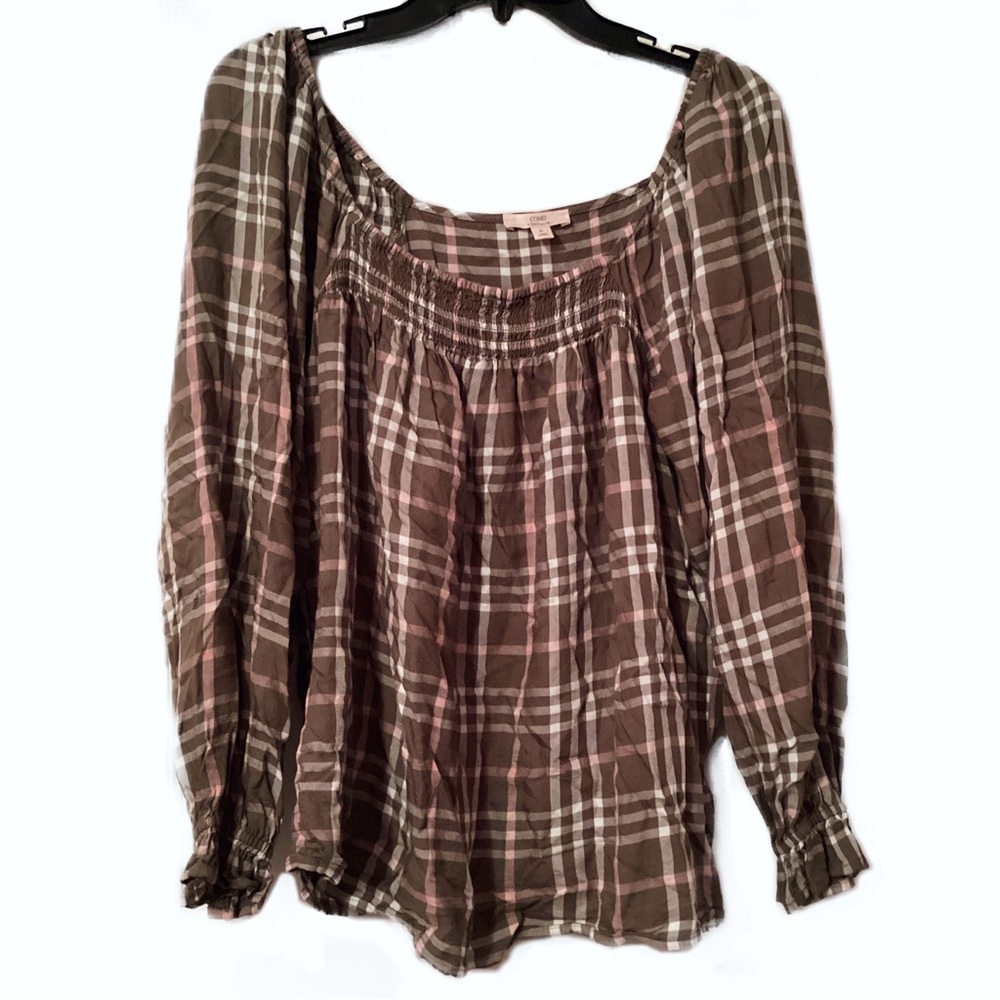 4/$15 💗 Como Vintage Size L Green Plaid Blouse